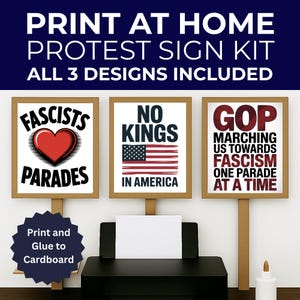 Carteles de protesta "No a los Reyes", "Manos Fuera", 3 carteles incluidos, 8.5" x 11", para imprimir en casa y pegar en cartón, carteles de protesta contra Trump