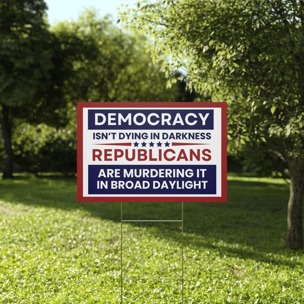 Democracy Yard Sign | Anti Trump Yard Sign | Political Yard Sign | 18x24 | Printed Both Sides | Free Stake