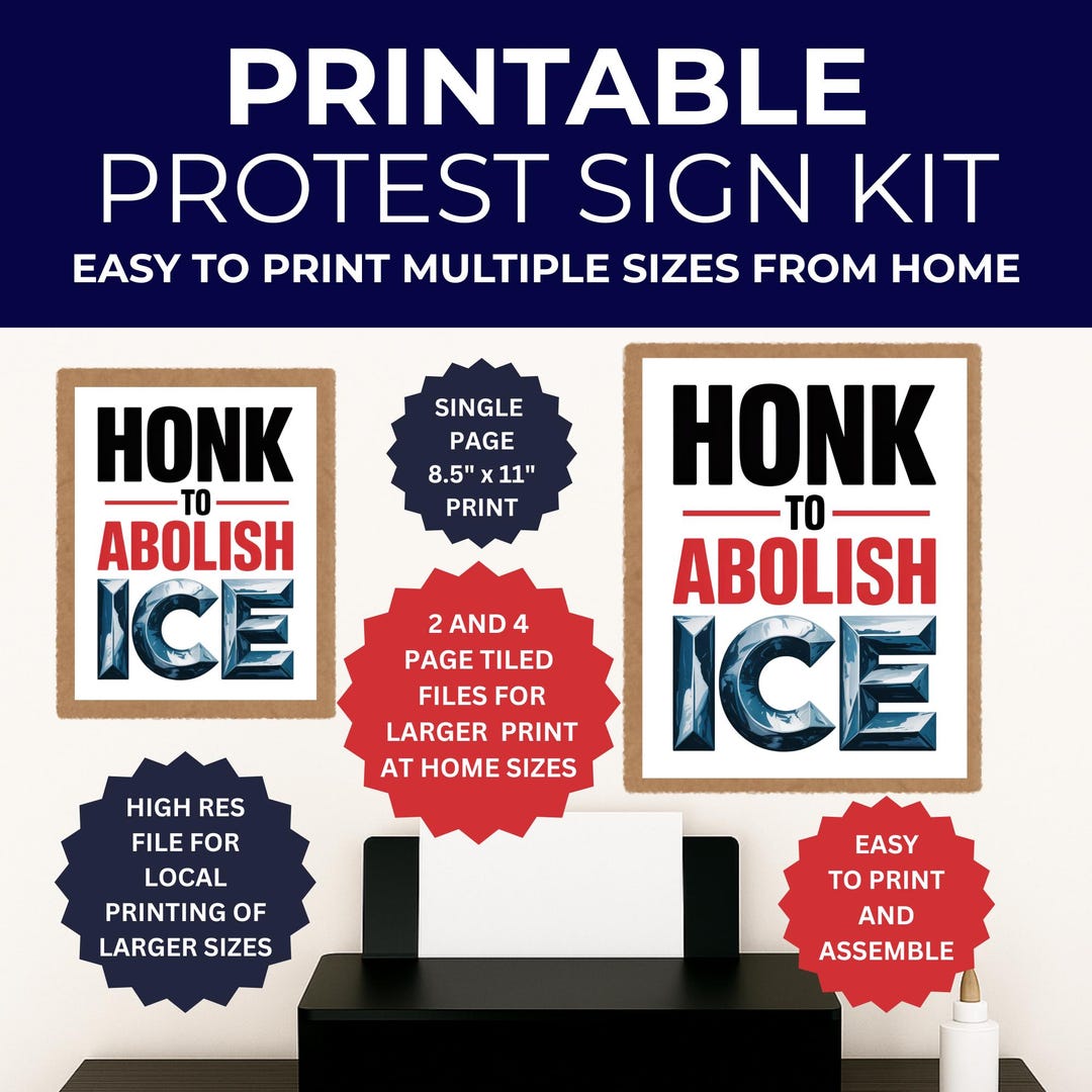 Protest Protection Kit Honk to Abolish ICE Protest Sign - Anti ICE Printable Protest Sign Kit ...