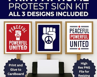 Peaceful Protest Signs, Anti Trump Protest Signs, 3 Signs Included, 8.5" x 11", Print and Glue to Cardboard, Printable Protest Signs