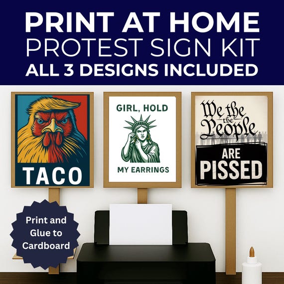 No Kings Protest Signs, Hands Off Protest Signs, 3 Signs Included, 8.5" x 11", Print at Home and Glue to Cardboard, Funny Anti Trump Signs