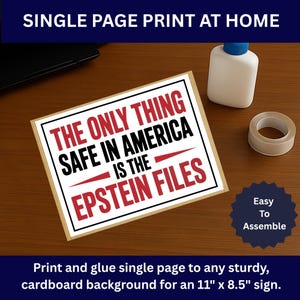 Epstein Files Protest Sign - Printable Sign - PDF and High Res PNG Files Included - Print 4 Pages from Home for Larger Signs image 2