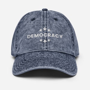 Democracy Embroidered Vintage Cotton Twill Cap, Democracy Hat, Multiple Colors,