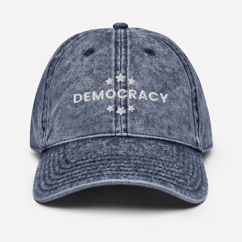 Democracy Embroidered Vintage Cotton Twill Cap, Democracy Hat, Multiple Colors,