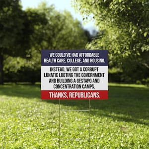 Letrero anti-Trump para jardín / Letrero de protesta / Letrero anti-Trump / Letrero político para jardín / Letrero personalizado para jardín - Impresión a doble cara - 45,7 x 61 cm