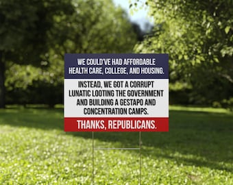 Democracy Yard Sign | Anti Trump Yard Sign | Political Yard Sign | 18x24 | Printed Both Sides | Free Stake