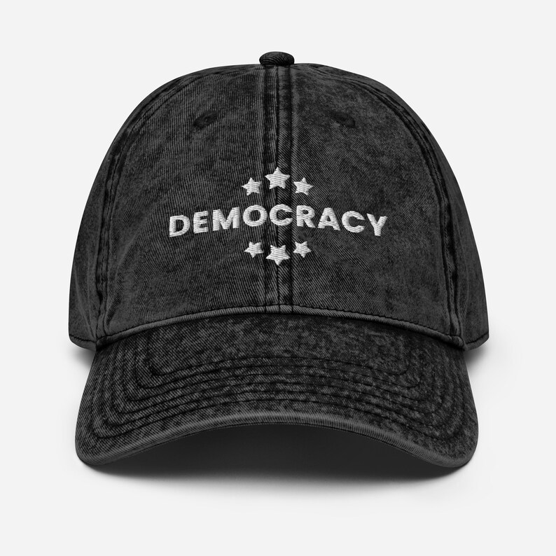 Democracy Embroidered Vintage Cotton Twill Cap, Democracy Hat, Multiple Colors,