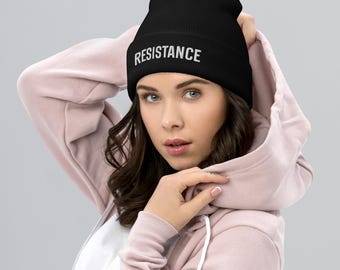 Resistance Beanie, Embroidered Protest Hat, Women's March Hat, Anti Trump Hat, Multiple Colors, Feminist Hat, Democrat Hat