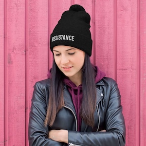 Resistance Hat, Protest Hat, Embroidered Pom-Pom Beanie, Unisex, Multiple Colors, Women's March Hat, Anti Trump Hat