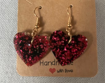 Handmade resin heart earrings