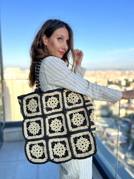 High Capacity Tote Bag, Crochet Raffia Shoulder Bag, Summer Tote