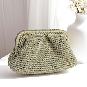 Grün Gold Glitter Sommer Abend Clutch Bag, Boho Glam Crochet Geldbörse, Hochzeits- und Partygast Handtasche, handgewebtes glänzendes Brautjungferngeschenk