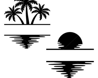 Palmträdsmonogram, solnedgångsmonogram, palmträdsvg, palmträdssilhuettsvg, solnedgångssilhuett
