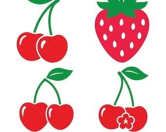 Cherry Svg, Strawberry Svg, Summer Fruits Svg, Cherry Bundle, Cherries Clipart, Cut file, Instant Download