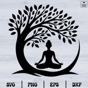Drzewo jogi Buddy SVG, duchowa medytacja Namaste Boho SVG, natychmiastowe pobieranie cyfrowe