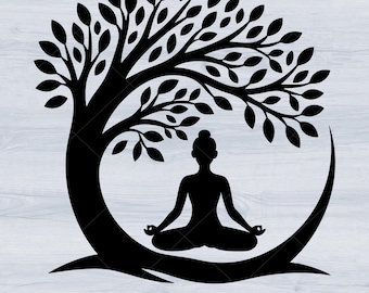 Buddha Yoga Tree Svg, Boho Spiritual Namaste Meditation Svg, Download digitale istantaneo