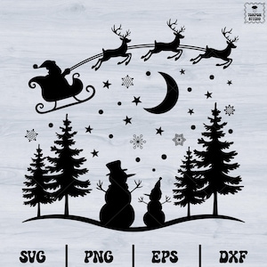 Winters tafereel Svg, kerstdorp Svg, Santa's slee Svg, sneeuwpop Svg, Christmas Santa Svg
