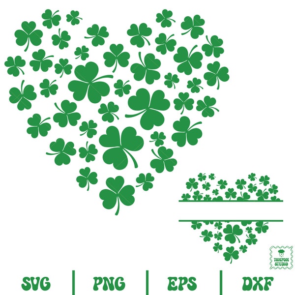 Shamrock Heart, Clover Leaf Svg, St. Patrick's Day Svg, Lucky Clover Svg, Shamrock Clover Monogram