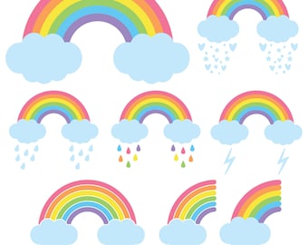 Rainbow Svg, Rainbow Cloud Svg, Layered files, Rainbow clipart, Clouds Pastel Rainbow clipart