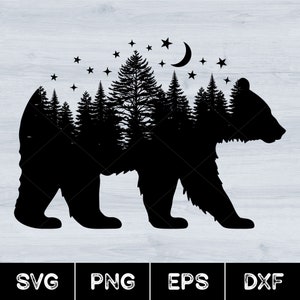 Bear Forest Svg, Bear with Pine Trees Svg
