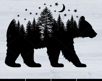 Bear Forest Svg, Bear with Pine Trees Svg