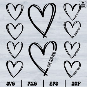 Hart Svg-bundel, doodle hart Svg-bundel, schets hart Svg, open hart Svg, Valentine Heart Svg, naamlijst Svg, handgetekende hart