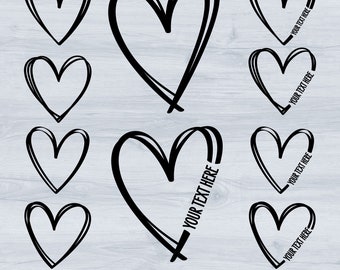 Paquete de Svg de corazón, paquete de Svg de corazón dibujado, Svg de corazón esbozado, Svg de corazón abierto, Svg de corazón de San Valentín, Svg de marco de nombre, corazón dibujado a mano