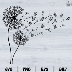Dandelion with Butterfly Svg, Dandelion Silhouette Svg, Dandelion Clipart Svg