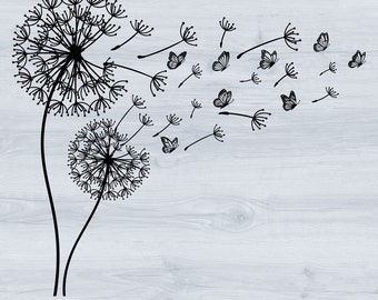 Dandelion with Butterfly Svg, Dandelion Silhouette, Clipart