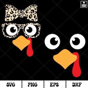 Thanksgiving Turkey Face glasses Leopard Print Svg, Thanksgiving sublimation png, Funny turkey face cut cutting file for Cricut Silhouette
