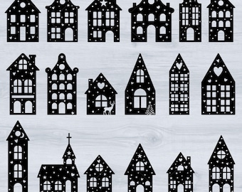 Christmas House SVG Bundle | Winter Village Silhouette | Houses Plotter Files | House Clipart | Instant Digital Download