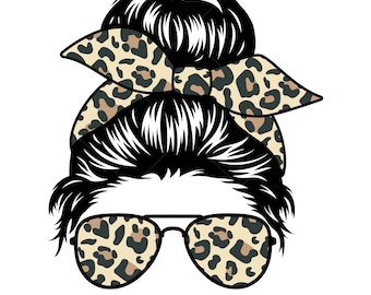 ママライフ SVG、メッシー バン SVG、ママライフ ヒョウ柄 SVG、メッシー バン ヘア SVG