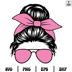 Mamá vida svg, moño desordenado svg, moño desordenado mamá svg, mamá cráneo svg, pelo de moño desordenado svg