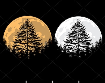 Full Moon Pine Trees, Forest Silhouette Svg