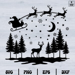 Winters tafereel SVG, kersttafereel SVG, kerstman slee SVG, kerstman SVG
