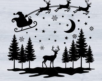 Winter Scene Svg, Christmas Scene Svg, Santa's Sleigh Svg, Christmas Santa Svg