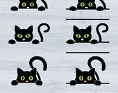 Cat Split Monogram Svg,  Cute cat Name Label Svg, Cat Frame Monogram Kitty Funny animal Silhouette