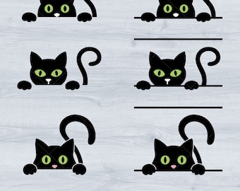 Cat Split Monogram Svg,  Cute cat Name Label Svg, Cat Frame Monogram Kitty Funny animal Silhouette