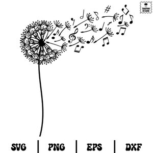 Dandelion With Music Notes Svg, Music Svg, notes Svg, Dandelion Flower svg