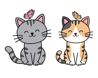 Cute Cat Svg, Cat with Butterfly Svg, Curious Kitten Svg, Cat Svg, Cat Clipart