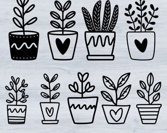 Plants Svg, plants bundle, houseplant Svg, hand-drawn plants, potted plants Svg