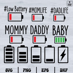 Familie Batterie Bundle, Mama schwache Batterie, schwache Papa Batterie, schwache Batterie svg, Momlife, Dadlife