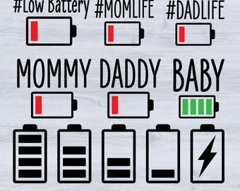 Family Battery Svg Bundle, Mommy Low Battery, Daddy Low Battery, Low Battery Svg, Momlife, Dadlife
