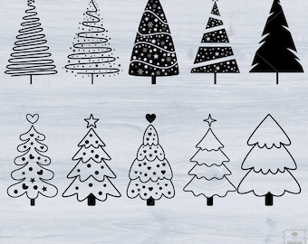 Paquete de svg de árbol de Navidad, svg de Navidad, imágenes prediseñadas de pino, blanco y negro, vector de árbol de Navidad