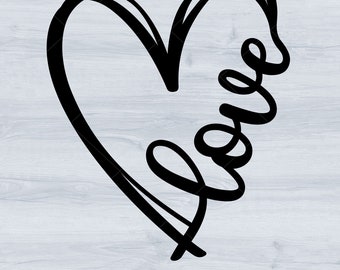 Love Heart Svg, Love Svg, Love Script Heart, Heart Love Cut File, Valentine's Day