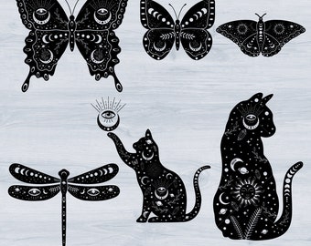 Mystical Svg, Celestial Cat Svg, Mystical Moth Svg, Dragonfly Mystical Svg, Celestial svg