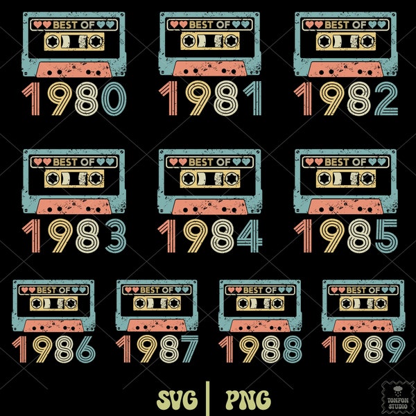 Best Of 1980 - 89, Birthday Svg, Vintage Svg,  Vintage Birthday Svg, Cassette Tape Bundle