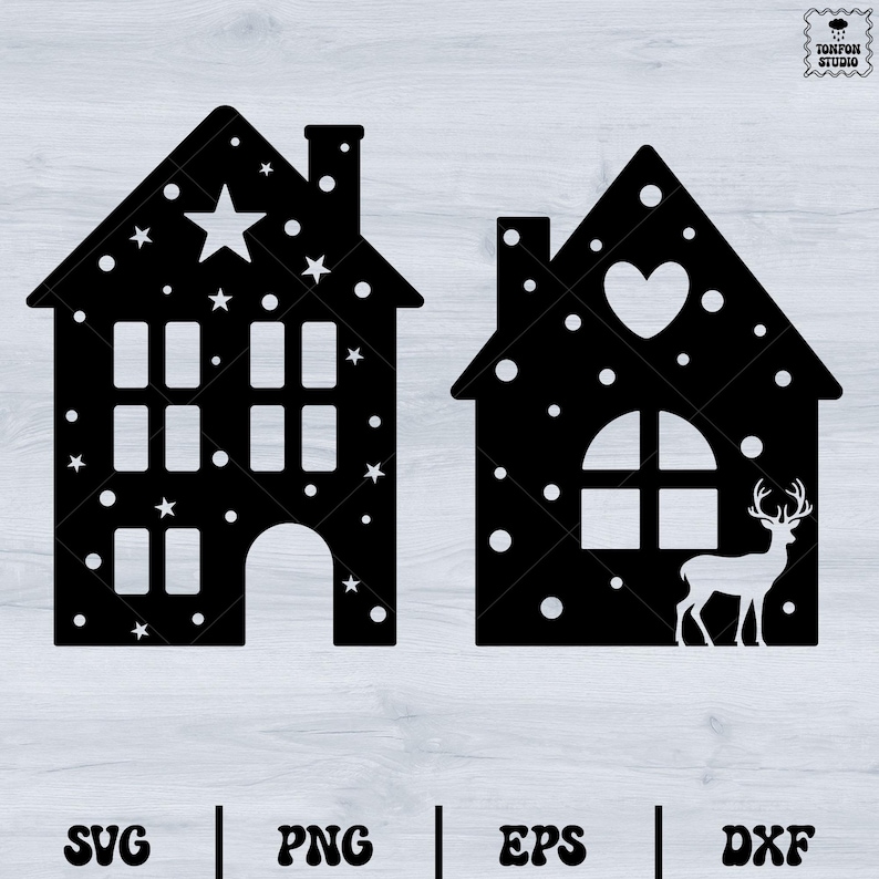 Christmas House SVG Bundle | Winter Village Silhouette | Houses Plotter ...