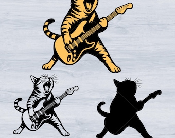 Chat rock jouant de la guitare, Svg chat rock and roll, cadeau pour elle, chat cool pour femme, homme