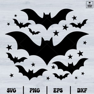 Bats and Stars Svg, Halloween Decors Svg, Halloween Bat Svg, Halloween Flying Bat Svg